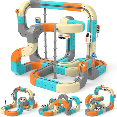 Electric Train Set, 3D Flexible Race Track for Kids 3 8 Years, 124 Pcs Gravity-D