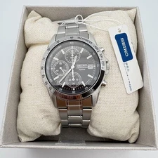 SEIKO Chronograph SND367PC Black Silver Men's Watch in Box New