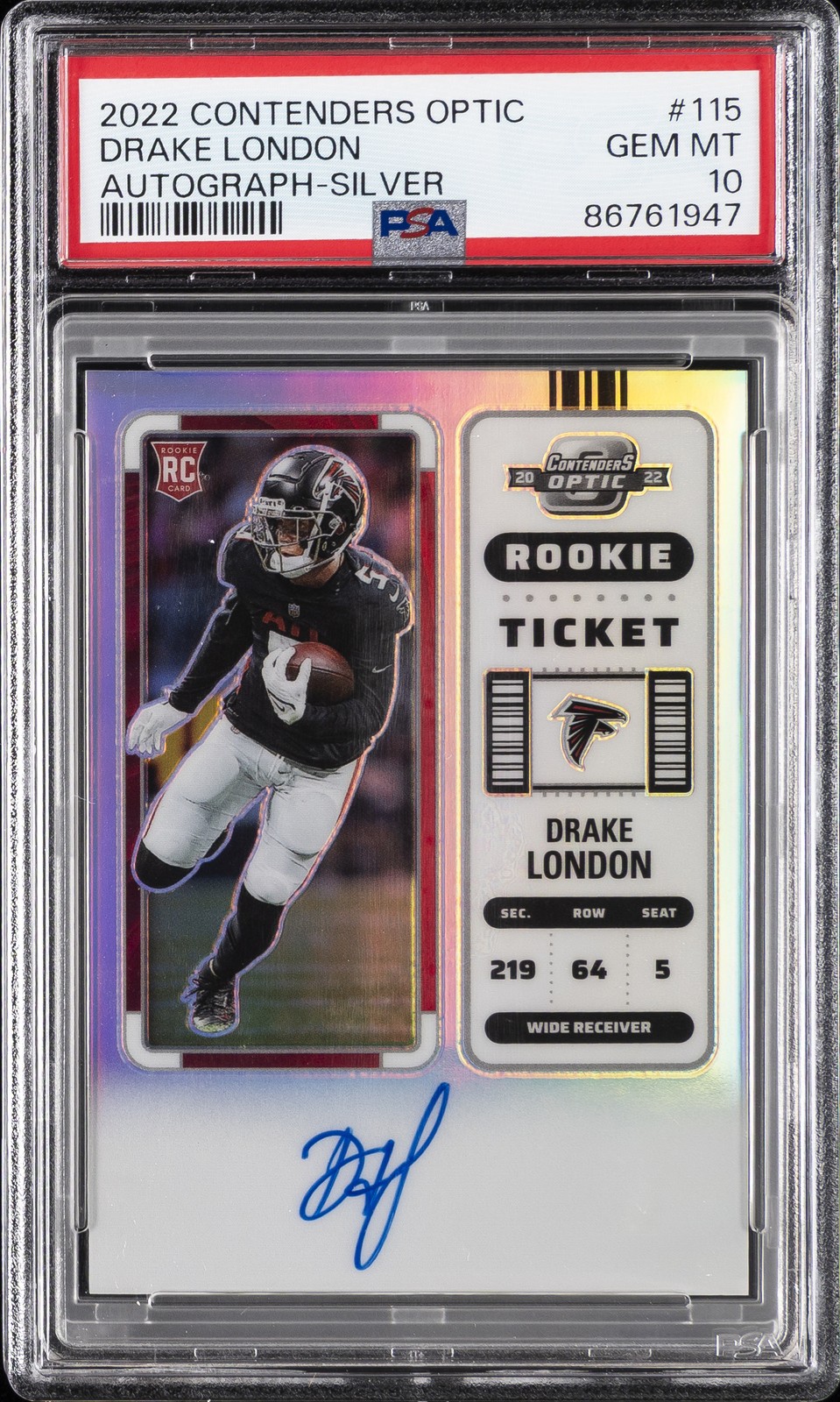 2022 CONTENDERS OPTIC AUTO-SILVER #115 DRAKE LONDON PSA 10