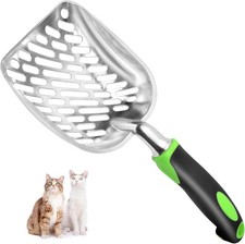 Metal Cat Litter Scoop with Long Handle, Mesh Sifting Shovel for Kitty Litter
