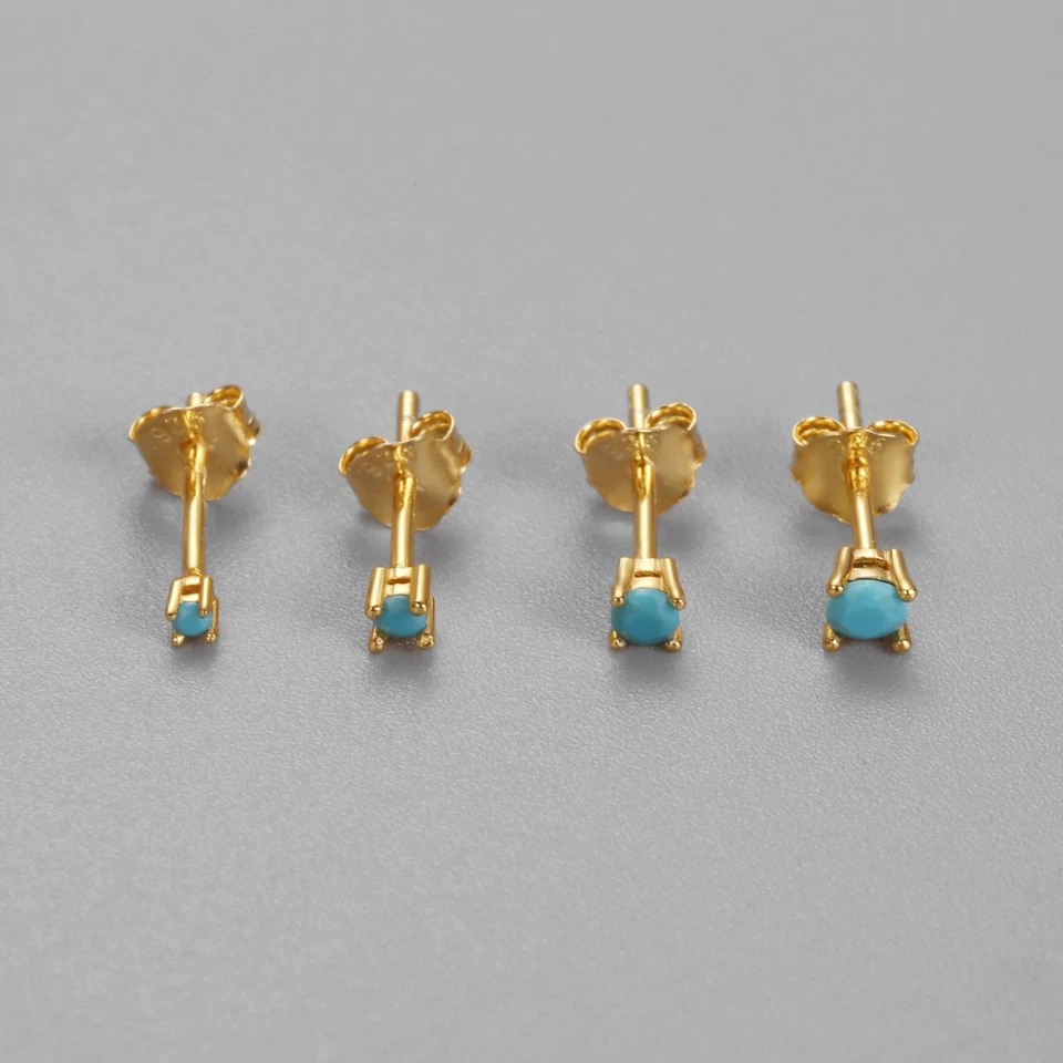 Small turquoise stud earrings, 18K gold plated sterling silver, gemstone gifts - Image 2 of 4