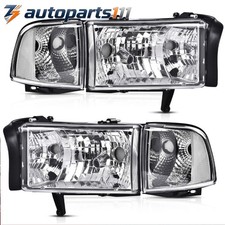For 1994-2002 Dodge Ram Pair Chrome Housing Clear Side Led Drl Headlight Lamps