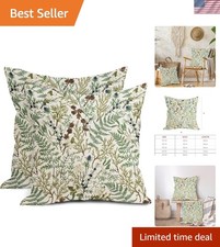 Eco-Friendly 16x16 Sage Green Leaf Print Pillow Covers, Set of 2, Easy Care