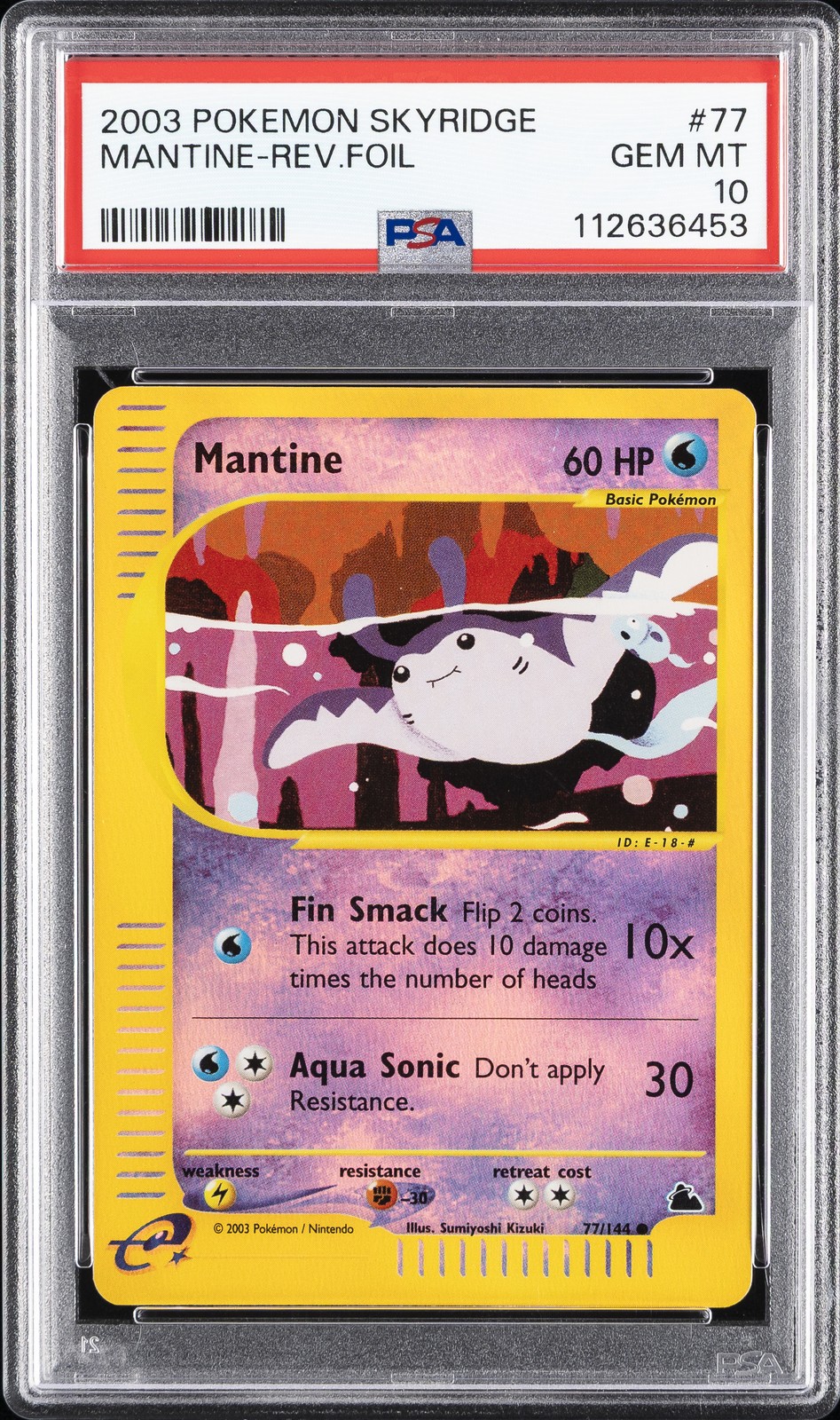 2003 POKEMON SKYRIDGE #77 MANTINE-REVERSE FOIL PSA 10
