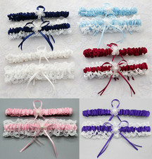 Bridal Wedding Garter Set White Lace Floral Elastic Keepsake  Toss Garters New