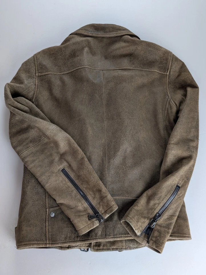 Chaqueta de motociclista John Varvatos de cuero de gamuza envejecida para hombre talla 44 Foto 2 de 4