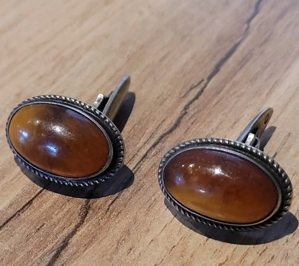 Gemelos antiguos vintage años 60 de plata 825 y ámbar de la Unión Soviética. Foto 2 de 4