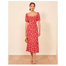 New Reformation Hannah Summer Dress Midi Size 4 Floral Red