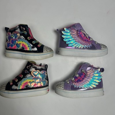 (2) Pairs Twinkle Toes Skechers Wings Unicorn Rainbow High Top Shoes Size 6
