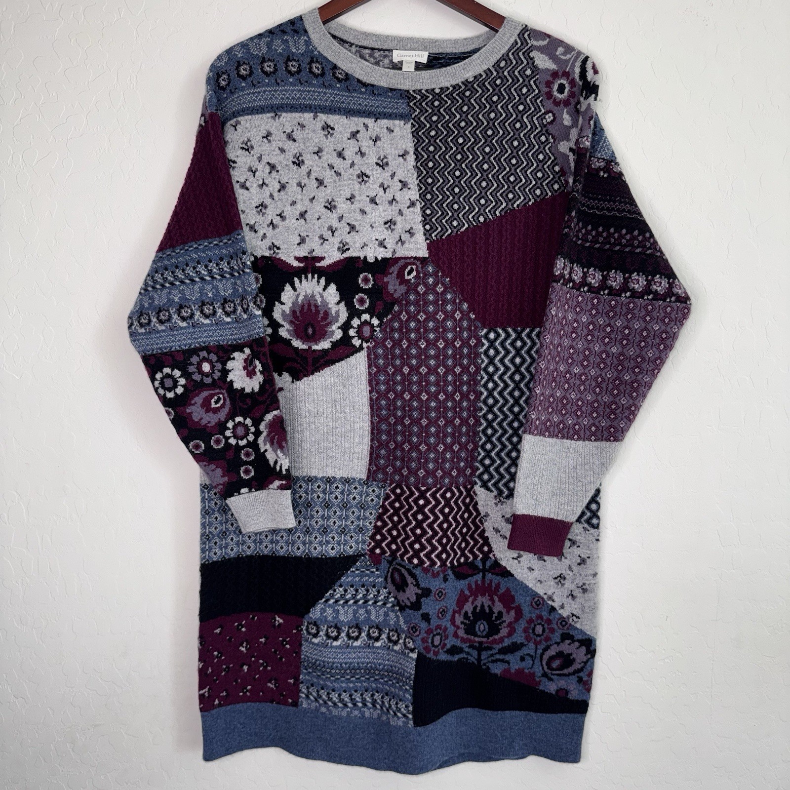 Garnet Hill Patchwork Cashmere Oversized Sweater … - image 1