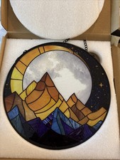 Full Moon  Mountains Stained Glass Suncatcher, Round Window Hanging, Art, NEW