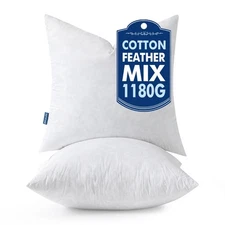 Euro Pillow Inserts 24x24 Inch Set of 2, Feather Mix Polycotton with Cotton F...