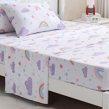 Rainbow Twin Sheet Set for Girls - 3 Piece Deep Pocket Bedding, Purple Pink