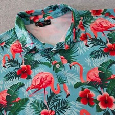 Yatta Golf Mens Flamingo Tropical Floral Performance Polo Shirt Blue Size M
