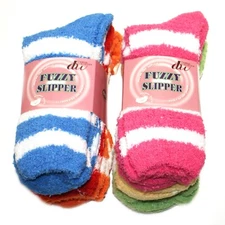 Weitzner Cozy Fuzzy Slipper Grip Socks 6 Pair Blue Pink Size 9-11