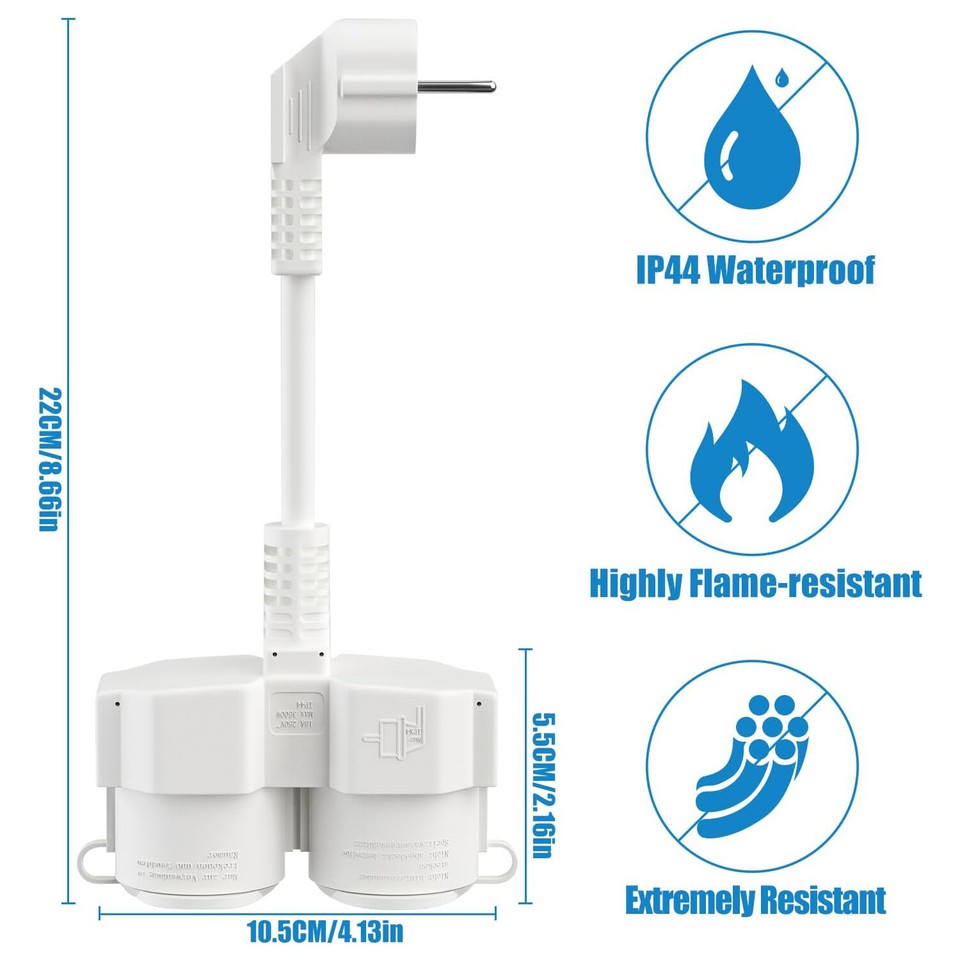 Doppelstecker Adapter IP44 - 2 In 1 Steckdosenverteiler Bis 3680W