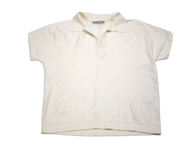 Everlane Women's White Short Sleeve Wool Cotton V Neck Collared