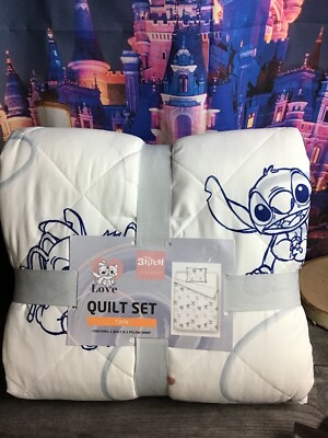 Disney Primark Stitch Twin Quilt W/ Pillow Sham -new