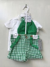 Tommy Bahama Kids infant 3 pc white romper green check shorts hat 3-6M NWT