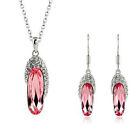 <!--F#f_0--> 18K WHITE G/PLATED GENUINE CZ & AUSTRIAN CRYSTAL PINK NECKLACE & EARRING SET <!--F/-->
