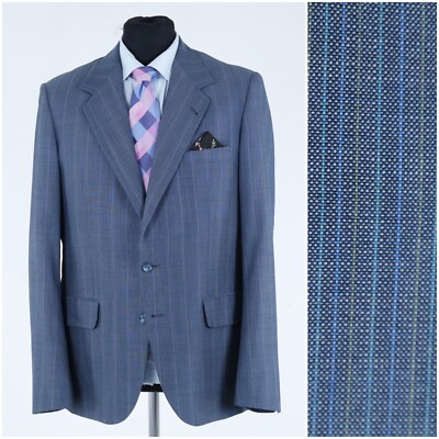 Mens Vintage Striped Sport Coat US 42R RITTER MODELL Blue Wool Blazer Jacket