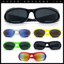 Mens Classic 90s Oval Cropped Bottom Wrap Around Sport Plastic Sunglasses
