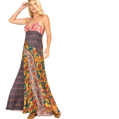 maxi formal dress for women Deep V Neck Lace Bodice Long Flowy Evening Size:10/BX - 2