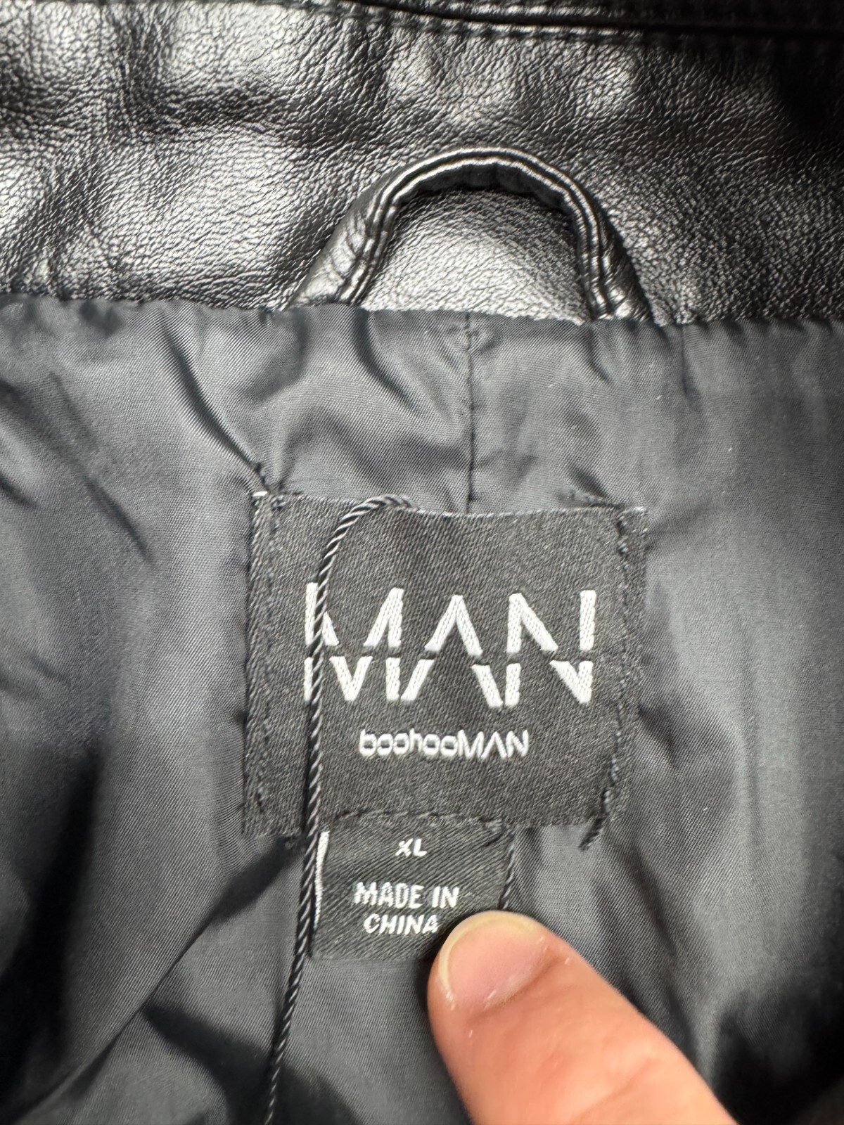 Boohoo Man Black Slim Fit Washed Pu Biker Jacket Mens Size XL