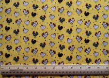 Fabric Traditions Red Black White Chickens Hens Roosters 1/4 yard cotton fabric