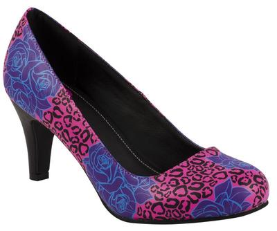 T.U.K. A8318L TUK Antipop Heels Pump Pink Leo / Purple Rose Print Rockabilly