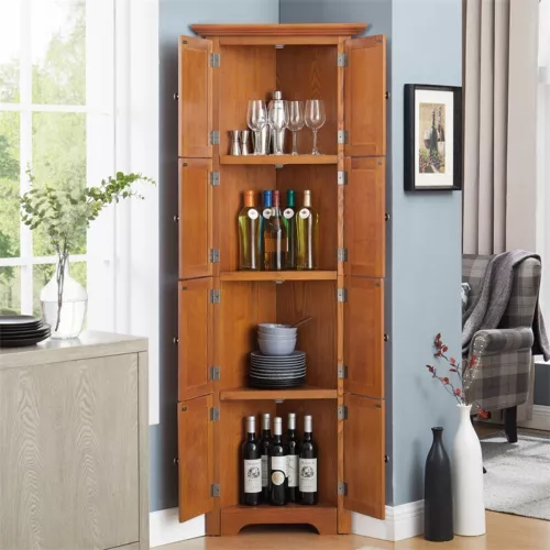 72"Tall Corner Storage Cabinet w/ 8-Door,4-Tier Farmhouse Bookshelf Cabinet - Picture 19 of 37