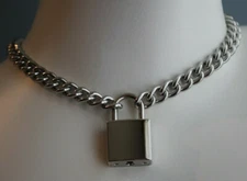 Padlock on stainless steel twist link curb chain Choker / Necklace 16"  punk 
