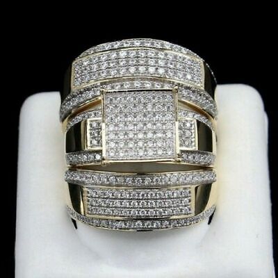 14K Yellow Gold Finish Diamond Simulated Trio His Her Bridal Engagement Ring Set