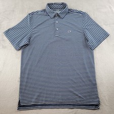 Vineyard Vines Mens Polo Medium Blue White Stripe Stretch Performance Golf Shirt