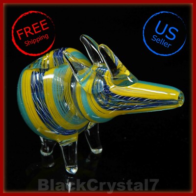 4 inch Handmade Thick Giant Teal Horned Rhino Tobacco Smoking Bowl Glass Pipes