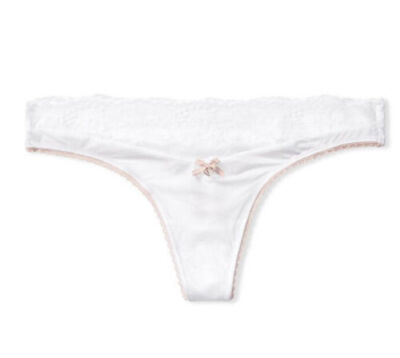 Victorias Secret Bridal White Silky Thong Panty Floral Waist Body by Victoria