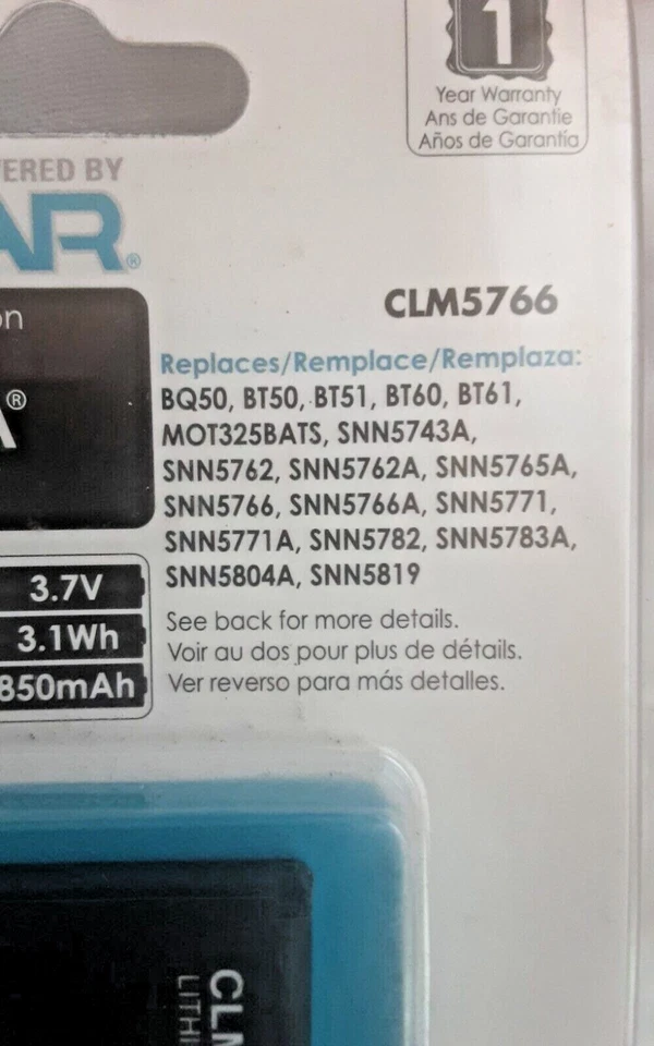 BATERÍA LENMAR 3.7V 3.1WH / 850mAh NUEVA EN PAQUETE CLM5766 REEMPLAZO TELÉFONO CELULAR Foto 3 de 4
