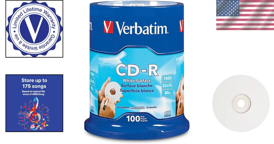 100 Pack of 52x CD-R Blank Discs - 700MB, 80 Min for Data & Music Storage - Image 2 of 4