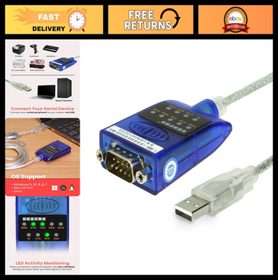 USB to Serial RS-232 Adapter with LED Indicators, FTDI Chipset, Windows & Mac Co