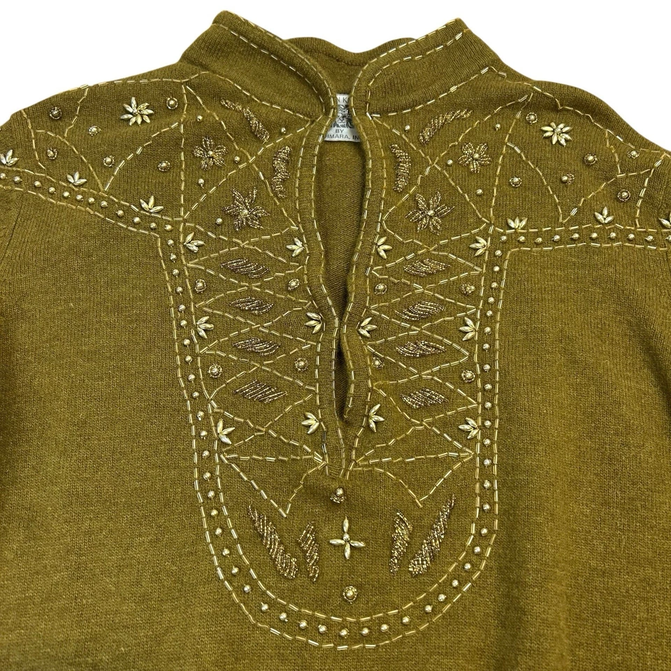 Suéter Fairycore Cottagecore Años 80 90 Verde Oliva Lana Cuentas 36 Pulgadas Busto Foto 2 de 4