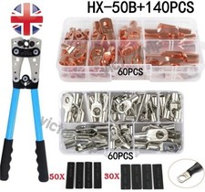 140PC Cable Lugs Copper Ring Crimp Terminal/Plier Car Battery Wire Connectors UK