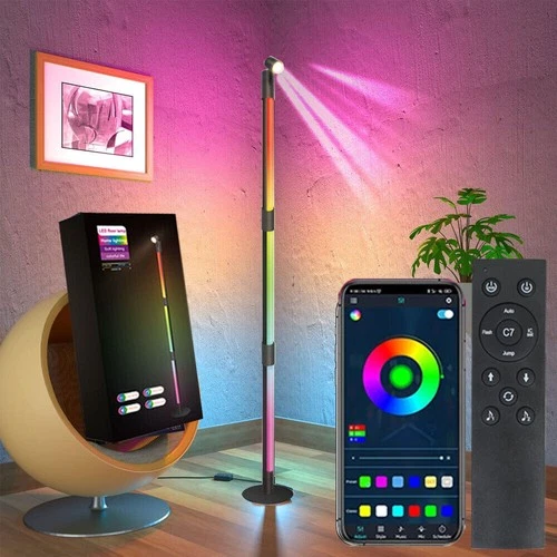 Corner Floor Lamp RGB LED Color Changing Standing Lamp Remote Control Music Sync