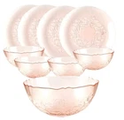 9 pc Set of Arcoroc France Rosa Pink Depression Glass Dinnerware Bowls Plates
