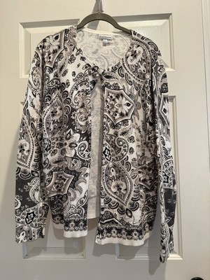 Croft And Barrow Women's Black, Greige And White Cotton Cardigan Size Xl