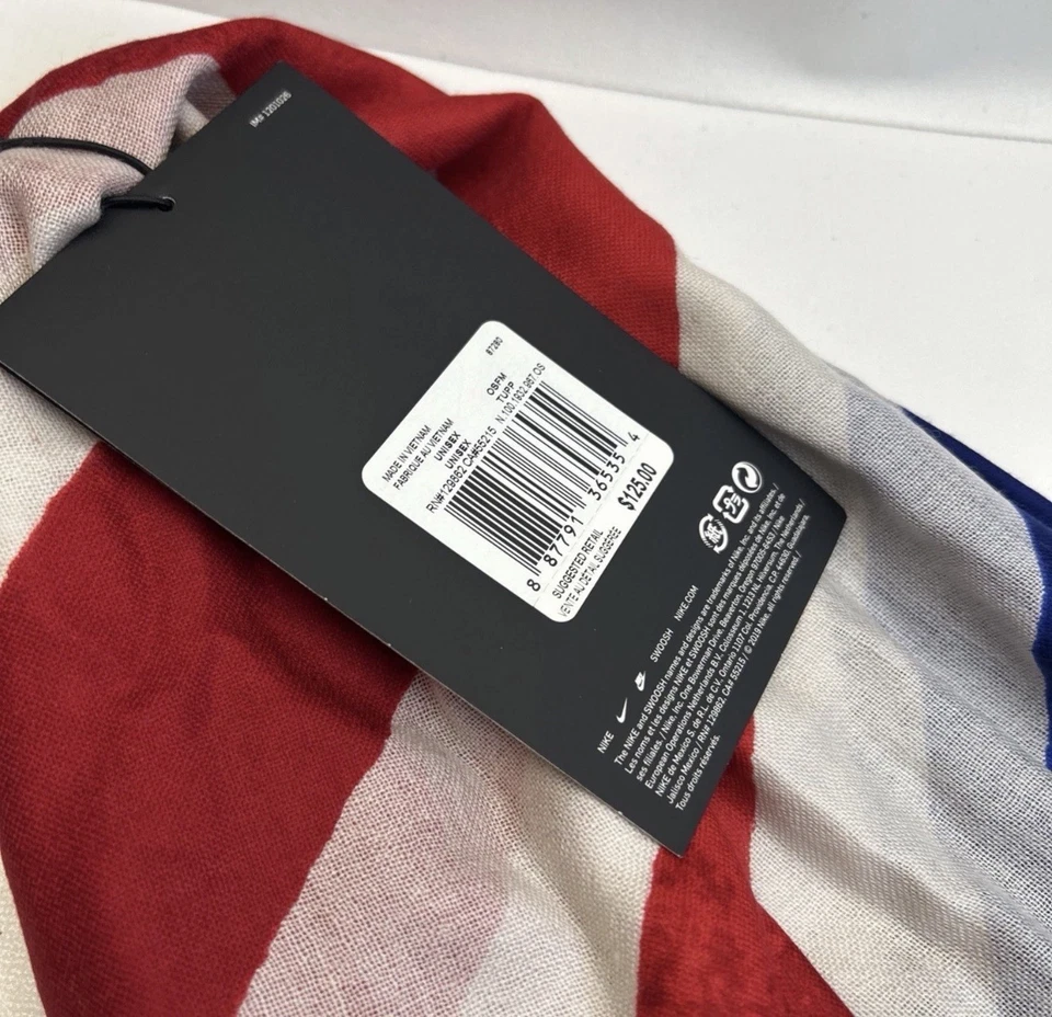 Nuevo Bufanda Nike Etiquetas Blancas Bufanda Victoria EE. UU. Adulto 100% Lana Rojo/Blanco/Azul Foto 4 de 4