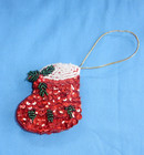 4 Vintage Puffy Sequin & Bead Christmas ornaments Tree Stocking & Stars — photo 6