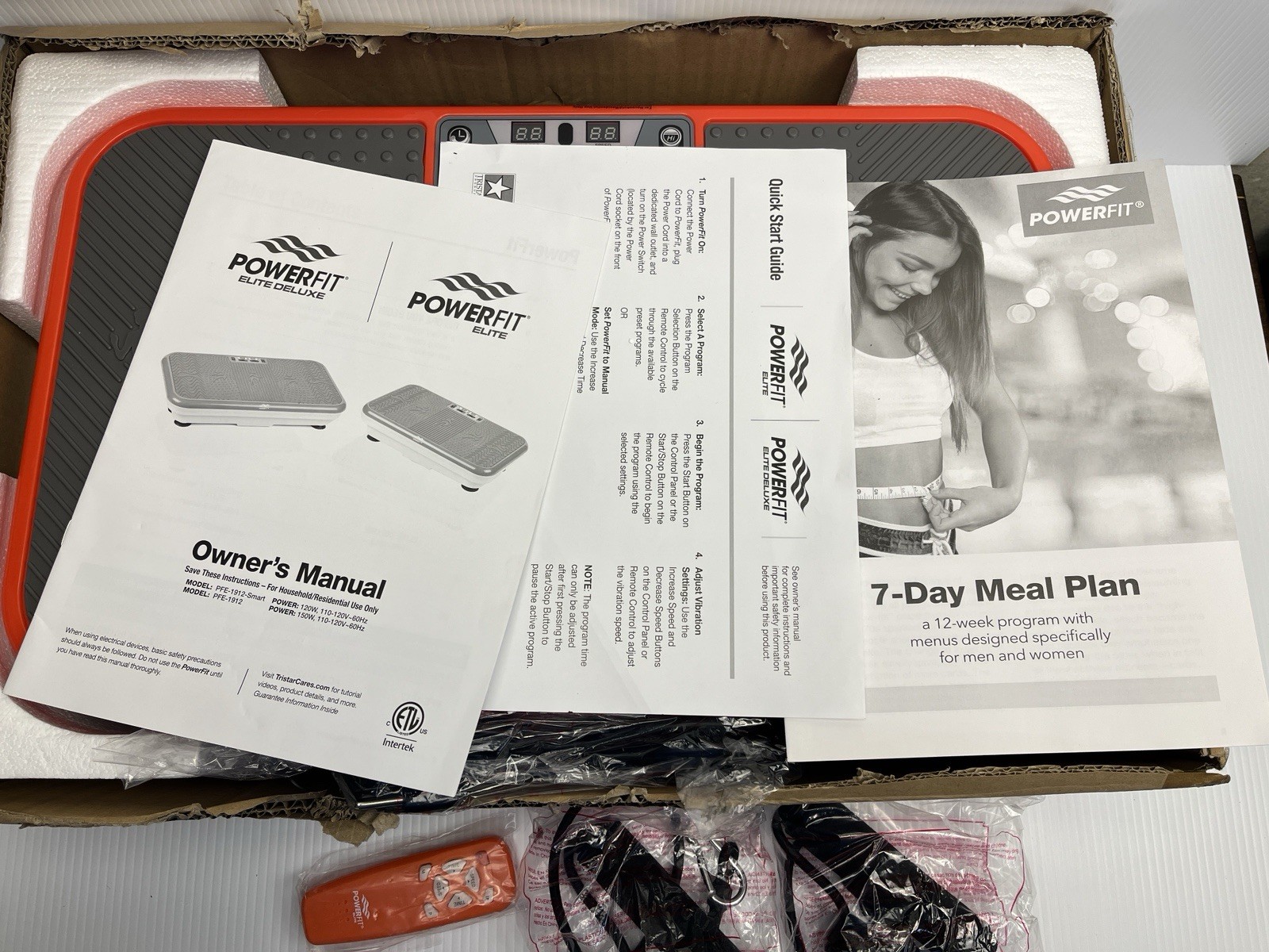 Powerfit Elite Vibration Plate Exercise Machine w/ Loop Resistance Bands Remote 