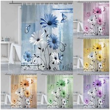 Daisy Garden Extra Long Fabric Shower Curtain Waterproof Flower Bathroom Set