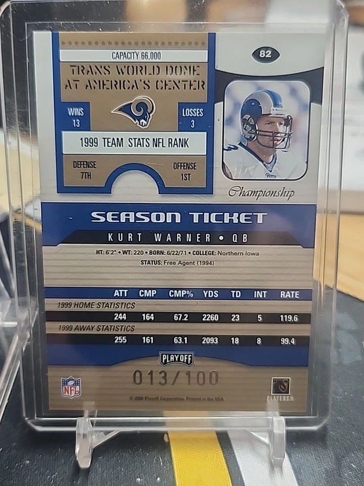 2000 PLAYOFF CONTENDERS KURT WARNER CHAMPIONSHIP TICKET 13/100 1 OF 1 - Image 3 of 3