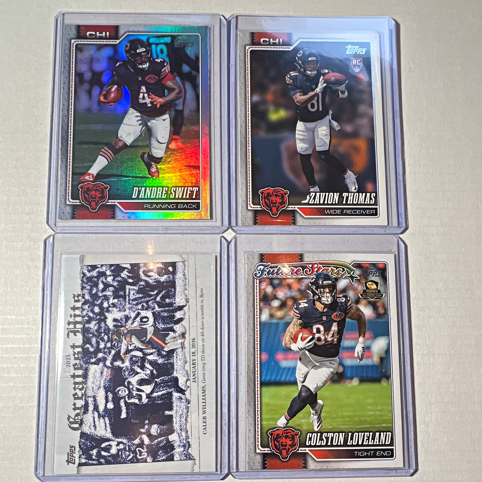 Topps 2025 NFL Chicago Bears 4-Card Lot Swift Thomas Williams Loveland Inserts